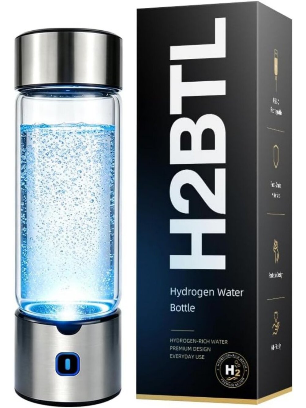 Hydrogen Water Bottle Generator, 460 ml, Silver